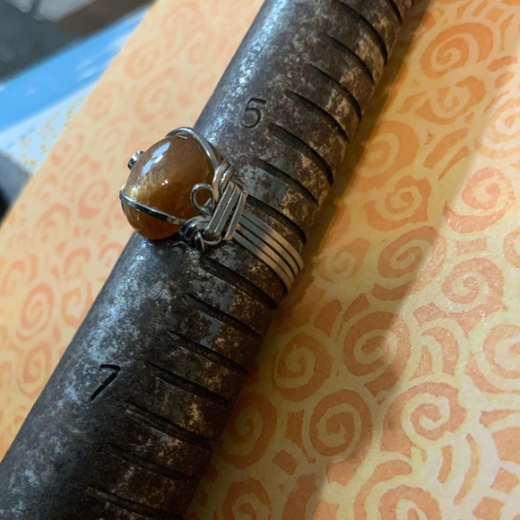 Vintage 925 Wire-Wrapped w/ Rare Natural Gold Rutilated Quartz Sz 6 - Picture 7 of 15